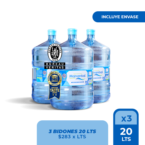 Venta de pack de tres bidones de agua de 20 litros